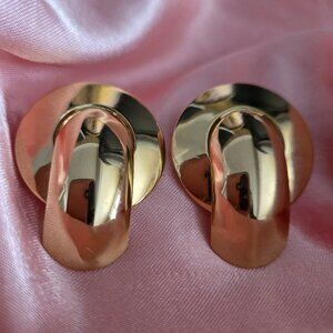 Vintage 80s Gold Tone Clip On Earrings Bold Statement Sculptural Modernist Glam